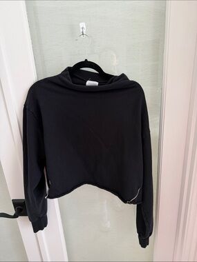 Cropped Off-the-Shoulder Black Sweater — Tan Lines